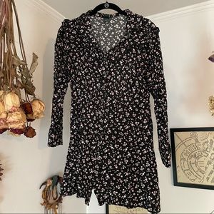 Wild Fable Top | Black & Pink Floral Print | Size Medium